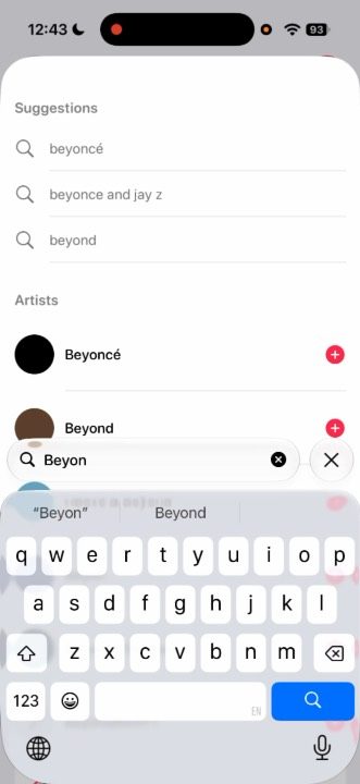 Add artist. Suggestions and results from the Apple Music catalog.