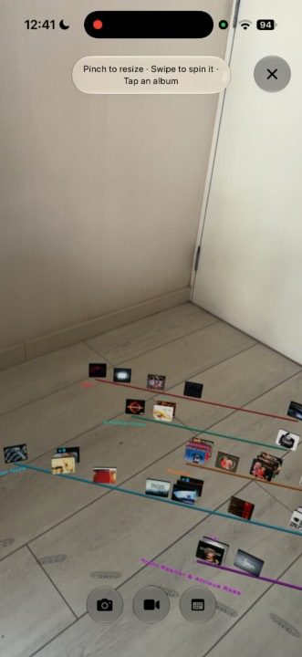 A timeline placed in the room, lanes and covers at real scale.